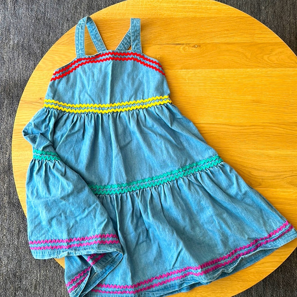 Hanna Andersson denim rainbow rickrack twirling dress